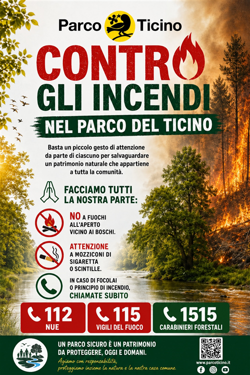 Locandina VADEMECUM contro gli INCENDI nel PARCO del TICINO